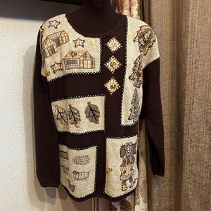 Vintage 1990’s Cervelle brown and cream long sleeve knit sweater. Size M.